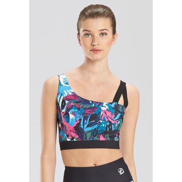 Josie Natori Womens Solstice Cropped Cami Top XS Blue Floral Asymmetrical NWT - Picture 2 of 7